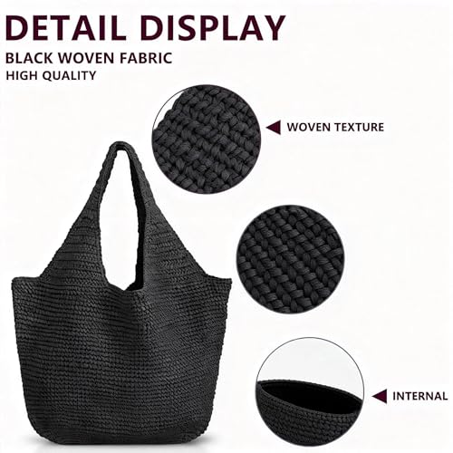 Bolsa de playa para mujer, gran capacidad, tote de rafia miniatura 5
