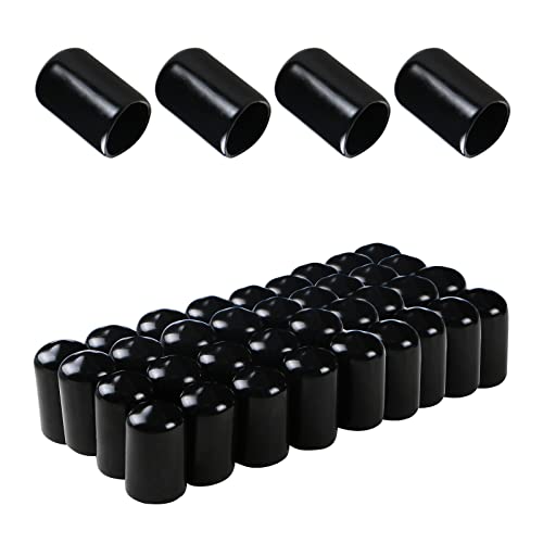 Rubber Round End Cap Cover 1/5 Inch (5mm) Screw Thread Protectors PVC Flexible Tubing Pipe Protective Bolt Screw Thread Protector Safety Cover | for Pipe Post Tubing Rod Cover 50 Pcs (Black)