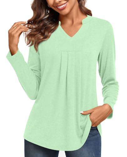 Anyhold Túnica feminina de outono de manga comprida, gola V, casu...