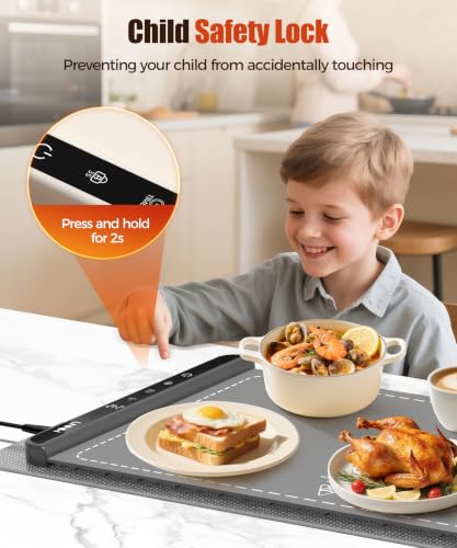 Image of Warming Mat for Food, 36x15 Inch, Dark Grey, Fast Heat, Child Lock