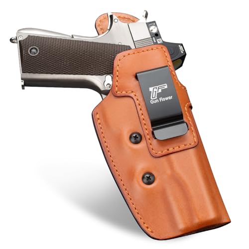 GUN & FLOWER Leather IWB 1911 Holster - for 5' 4.25' 4' Barrel w/Rail & No Rail 1911 Models, Optic Cut, Fits Colt, Elite Force, Kimber, Rock Island, Springfield, Tisas, S&W, Ruger, Remington & More
