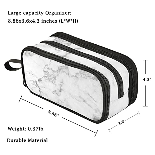 Image of Fustylead White Marble Pencil Pen Case Office College School Large Storage High Capacity Bag Pouch Holder Box Organizer