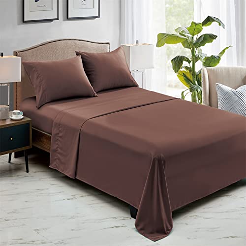 Drap plat microfibre marron doux et résistant pour lit simple x6 - 7