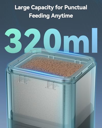 Pawfly Automatischer Fischfutterautomat für Aquarium Auto Timer Fischfutterautomat für Aquarium 320 ml Fischfutterspender für Pulver, Pellets und Granulat, batteriebetrieben (inklusive) – Bild 3