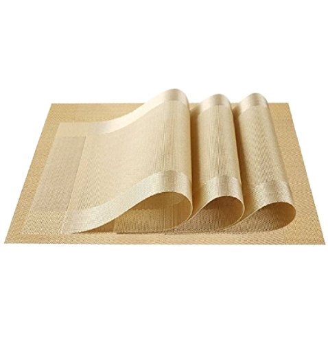 【HappyHome】ランチョンマット 4枚セット リバーシブル撥水 防汚 丸洗いOK お手入れ簡単 30×45㎝ (ゴールド)