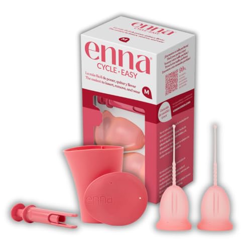 Enna Cycle Easy Copa Menstrual Talla M – Pack 2 Copas + Aplicador y Caja Esterilizadora enna box, Silicona Médica Fabricada en España, Hasta 12h