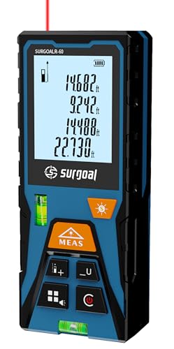 Laser Distance Meter 196ft – Digital Laser Measuring Tool with LCD Backlit Display, Area Volume Pythagorean, ±2mm Accuracy, Class II, Electronic Tape Measure for DIY Construction – AAA Battery Powered
