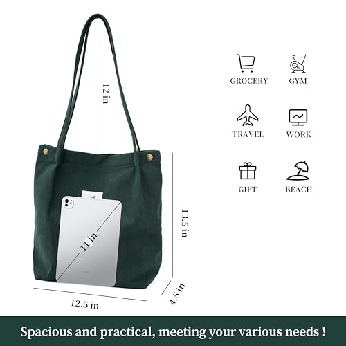 Image of TOPASION Cute Corduroy Tote Bag Canvas Shoulder Handbags for Women Travel Shopping