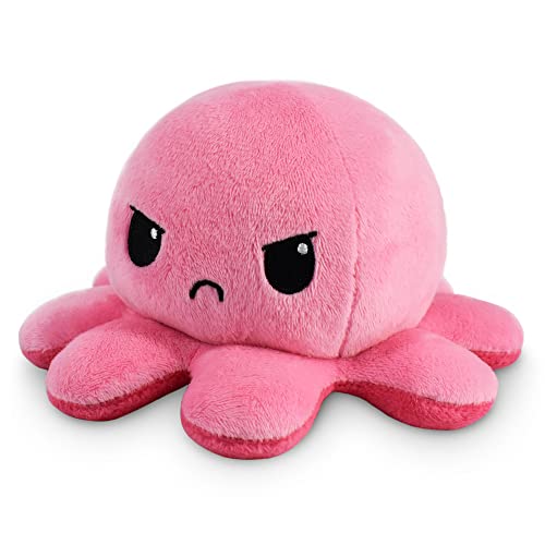 Image of TeeTurtle Reversible Octopus Plushie 4-Inch Angry Light Pink + Furious Pink Two-Sided Flip Plush Toy with Embroidered Details - Cute Mini Collectible Plush for Kids, Teens, and Adults