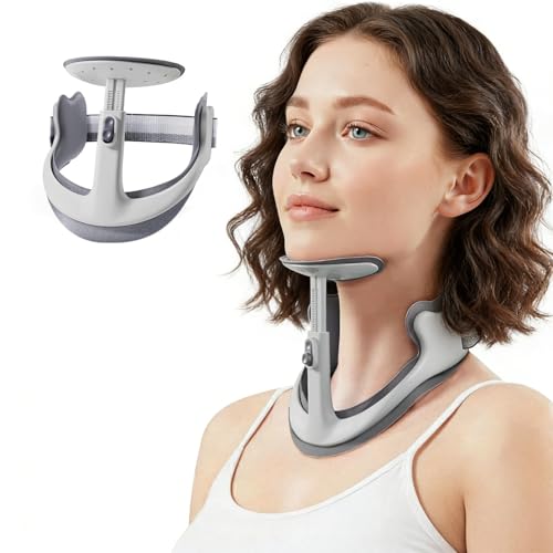 Angju Neck Stretcher Cervical Traction Neck Brace for Neck & Cervical Spine Alignment - 360 Adjustable Neck Collar with 28 Levels Memory Foam Support for Pain Relief Hump & Forward Head Posture