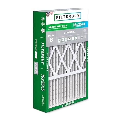 Filterbuy 16x25x5 Air Filter MERV 8 Essential Dust & Allergy Defense (1-Pack), Pleated HVAC AC Furnace Filters for Honeywell FC100A1029, Lennox X6670, and More (Actual Size: 15.75 x 24.75 x 4.38)