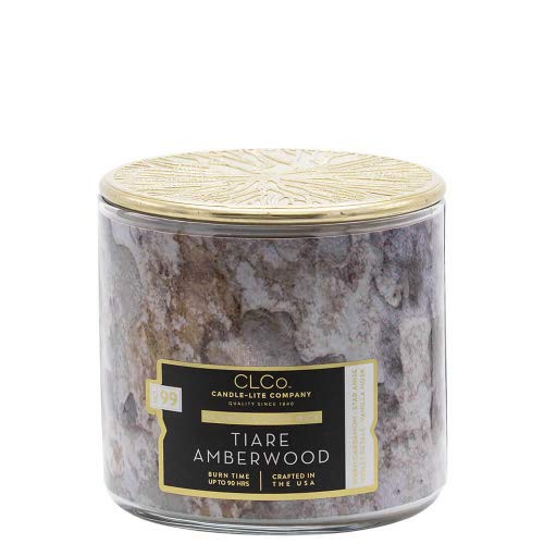 CLCo by Candle-lite Wood Wick Scented Candles, Tiare Amberwood Fragrance, One 14 oz. Single Aromatherapy Candle with 90 Hours of Burn Time, Brown Color