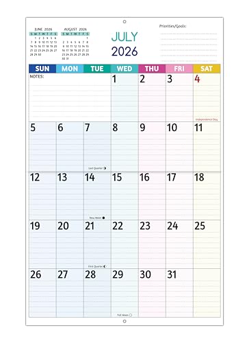 2026-2027 Wall Calendar - Large Print Calendar 18 Monthly Calendar Jul 2026 - Dec 2027 14.6 x 22.8 In (Open) 2026-2027 Calendar with Big Numbers Large Grid Notes Moon Phases Great for Planning