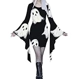Halloween-Kostüme, Kleid für Damen, niedliche Passform und ausgestellte lange Ärmel, schwarze Herbstkleider 2024, Holloween-Kostüme, Schwarz , 46