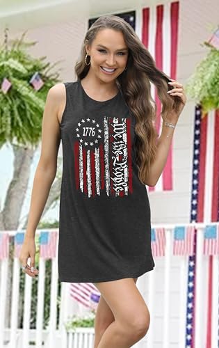 Image of VVNTY American Flag Tank Dress Women: 4th of July Shirts Sleeveless Patriotic USA Flag Tees Casual Summer Tanks Sundress