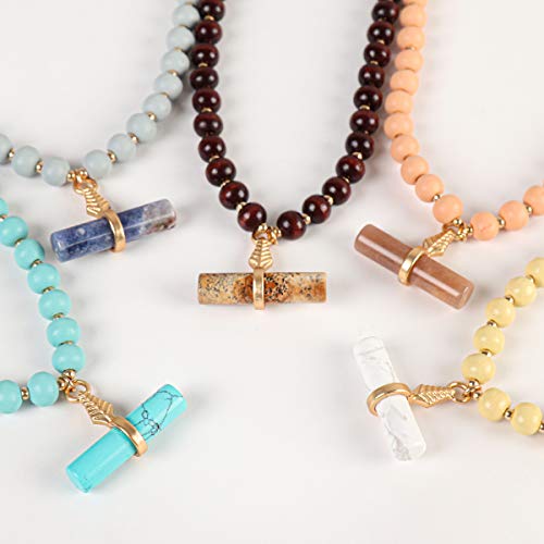 RIAH FASHION Bohemian Genuine Natural Stone Wood Bead Strand Statement Necklace - Multi Layer Drape, Sparkly Crystal Wrap, Long Chain, Choker4