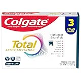 Colgate Total Active Prevention Deep Clean Toothpaste, Anticavity Fluoride Toothpaste, Clinically Proven Fluoride Formula Helps Fight Plaque Bacteria, Mint, 3 Pack, 5.1 oz