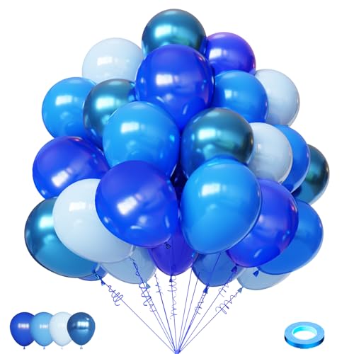 Image of Lukiituke Blue Balloons, 65Pcs Royal Blue Party Balloons | 12in Birthday Balloons for Baby Shower, Graduations, Birthday, Baseball Party Decorations