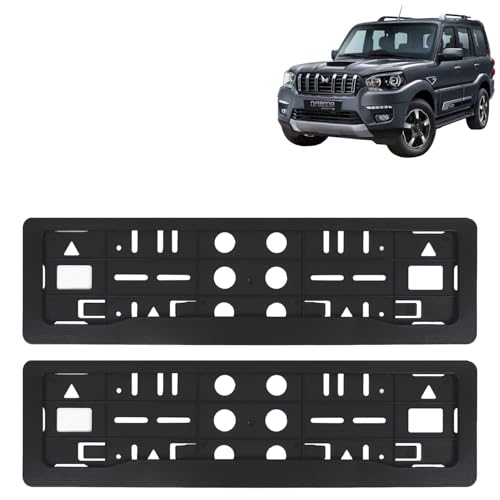 Image of KINGSWAY Scorpio Classic Car Number Plate Frames for All 2022 Onwards Models of Mahindra Car Registration Plate Holders, Black Licence Plate Covers (Front and Rear), Universal Size 51.5 x 14.5 cm
