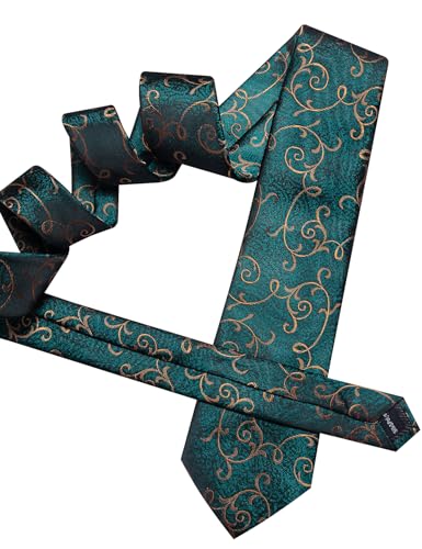 Image of Barry.Wang Men Tie Set Paisley Silk Necktie Pocket Square Cufflinks Formal Wedding Business Party