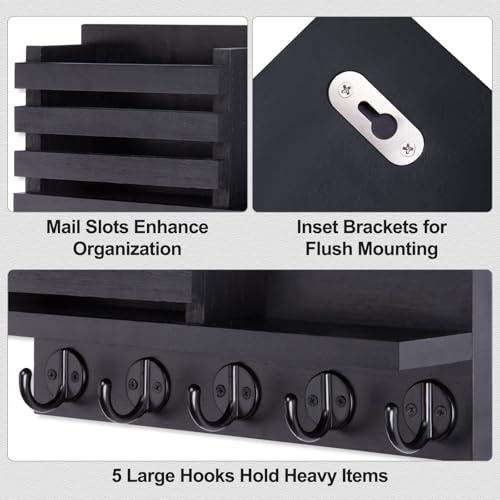 Lwenki LW-XJ Key Holder For Wall – Decorative Wooden Mail Holder And Key Shelf With Mounting Hardware, Installation Guide – Paulownia Wood With 5 Metal Key Hooks thumb #2