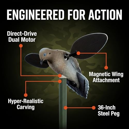 MOJO Outdoors Voodoo Dove Spinning Wing Decoy – Motorized Dove Decoy with Lifelike Body, Magnetic Wings, Steel Support Pole & 16-Hour Battery Life by MOJO Outdoors - Image 6