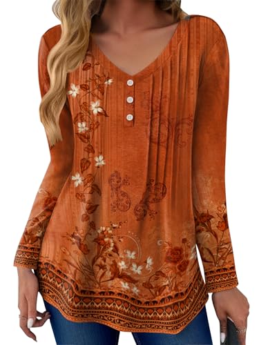 Zeagoo Women's Blouses Long Sleeve Fall Tunics Tops V Neck