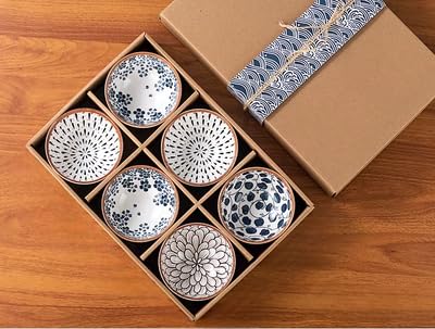 Image of Ceramic Serving Bowl Set of 6, 300 ML - Premium Floral Printed Bowls, Microwave Safe Bowls for Snacks, Soup, Rice, Dal, Curry, Fruits, Noodles, Elegant Tableware for Kitchen, Dining & Gifting