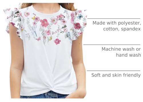 Image of Arshiner Girls Shirt - Short-Sleeve Twist Front T-Shirt for Girls with Cute Flying Sleeves - Summer Blouse Tunic Tee Tops