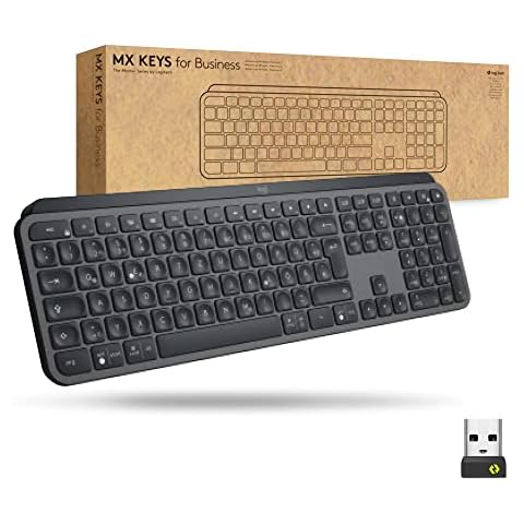 Logitech MX Keys for Business kabellose Tastatur mit Tastenbeleuchtung, leise Tasten Perfect Stroke Cover