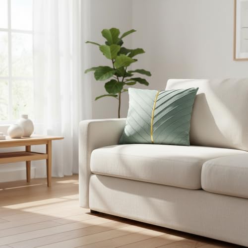 Image of Mint Green Velvet Throw Pillow Covers 20x20 Pack of 2 Gold Decor
