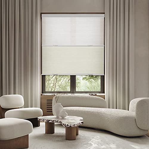 Day Night Cellular Shades Blackout Light Filtering Cellular Blinds Cordless 2 Shades In 1 Honeycomb Blinds For Windows, Beige, 34" W X 52" H #TOP1