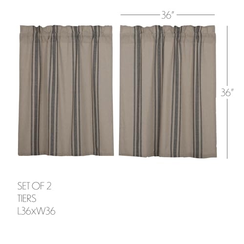 VHC-Brands-Grain-Sack-Charcoal-Black-Stripe-Farmhouse-Kitchen-Curtain-Tier-Set-36×36 VHC Brands Grain Sack Charcoal Black Stripe Farmhouse Kitchen Curtain Tier Set 36×36