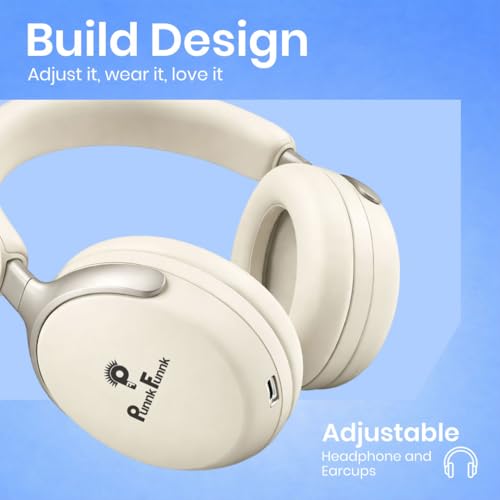 Image of PunnkFunnk Bass Over-Ear Bluetooth Wireless Headphones with Deep Bass, 40mm Drivers, Built-in Mic, Foldable Design, Soft Cushioned Ear Cups, AUX & TF Support for Music, Gaming & Calls (White)