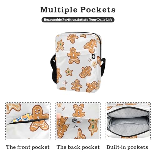 Crossbody Bag Cute Christmas Gingerbread Man Messenger Bag for Women Men Purse Shoulder Bag Satchel Bag with Adjustable Strap 202b66842