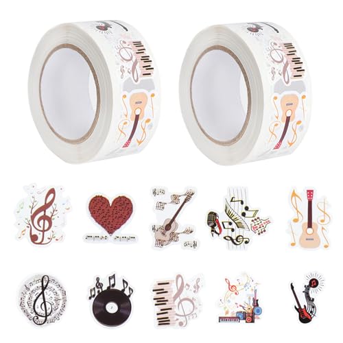 1000 PCS Stickers Musique, 2 Rouleaux d’Autocollants Vintage Aesthetic pour Scrapbooking, Journal, Livre de Stickers, Stickers Scrapbooking Décoratifs pour DIY et...