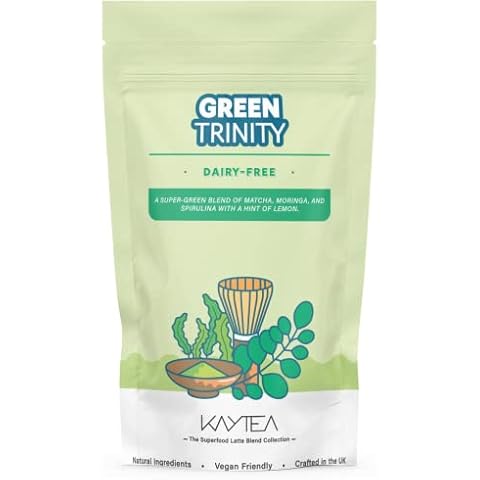 Green Trinity by KAYTEA - Matcha, Moringa & Spirulina Drink with a Hint of Lemon - Vegan (Dairy-Free) - Superfood Latte Blend - 100g Pack (40+ Servings) Cover