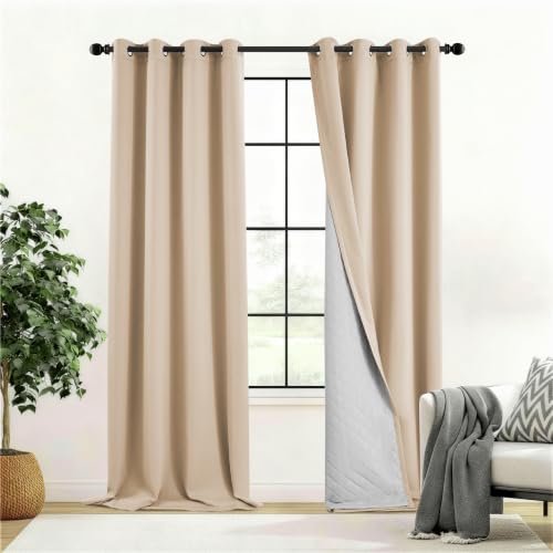 Phating Beige Soundproof Blackout Curtains