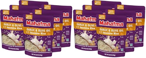 Image of Mahatma Ready to Heat Garlic & Olive Oil-Flavored Jasmine Rice, Precooked Rice, Microwaveable in 90 Seconds, Six 8.8-Ounce Bags (Pack of 2)