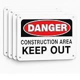 Constructicn Area Keep Out Signs, Danger Do Not Enter Sign Metal Danger Sign 10x14 Inch Rust Free Aluminum UV Printed Easy to Mount Weather Resistant Long Lasting Ink (4-Pack)…