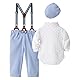 Volunboy Baby Jungen Anzug Set Bekleidung Hemd mit Fliege + Hosenträger Hosen + Barette Strampler Anzug 5 Teilig(6-9 Monate,Himmel Blau,Größe 66)