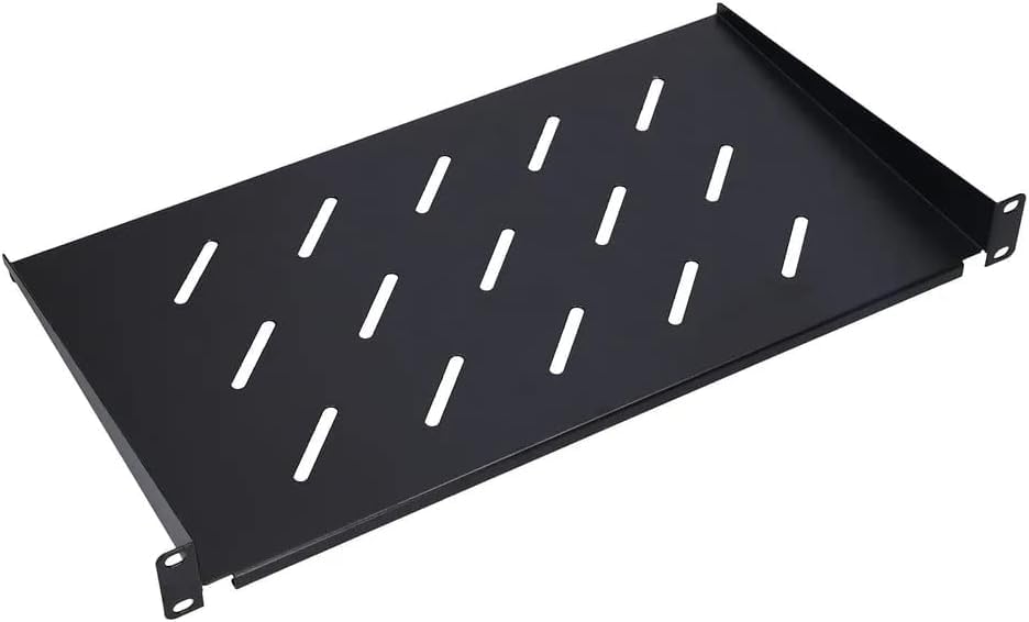 Bandeja Rack 19 Pulgadas 1U, 300mm, Estante para Armario Rack Colgante, fácil de Instalar, 4 Puntos de fijación, con Agujeros para ventilación, para Racks de servidores, Negro, Estante metálico