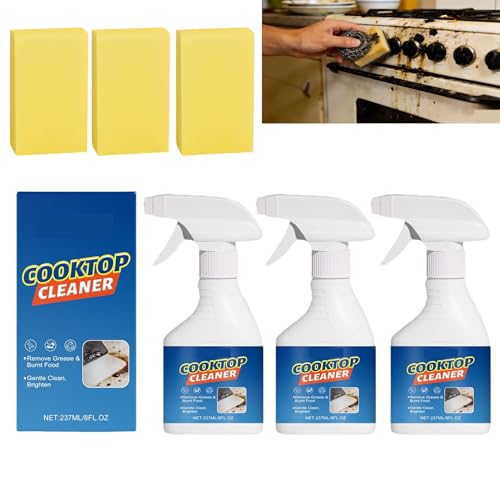 Limpiador de vitrocerámica, inducción y placas eléctricas de alto rendimiento, sin arañazos y no abrasivos, elimina restos de comida, grasa y manchas persistentes, brillo sin rayas (PCS3)