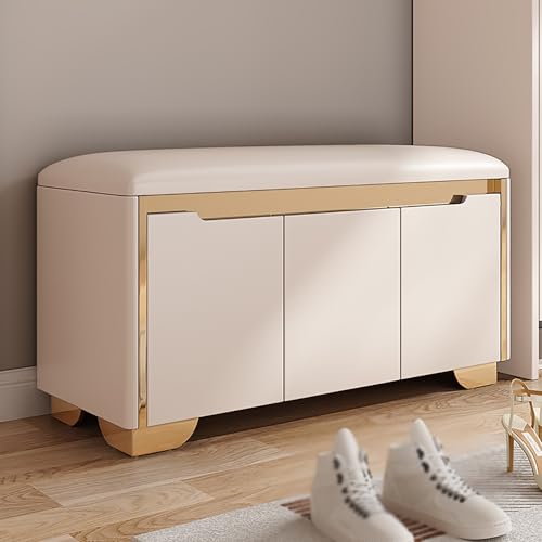 Banco de Almacenamiento con cojín y Estante Ajustable, para Entrada, Dormitorio, Sala de Estar, Pasillo, Armario, Banco de Zapatos pequeño para el Final de la Cama, otomanas, repos