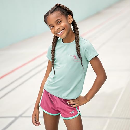 KlothoMAIA Girls’ Fencing Embroidered T-Shirt – Green Tee with Pink Little Fencer Stitching3