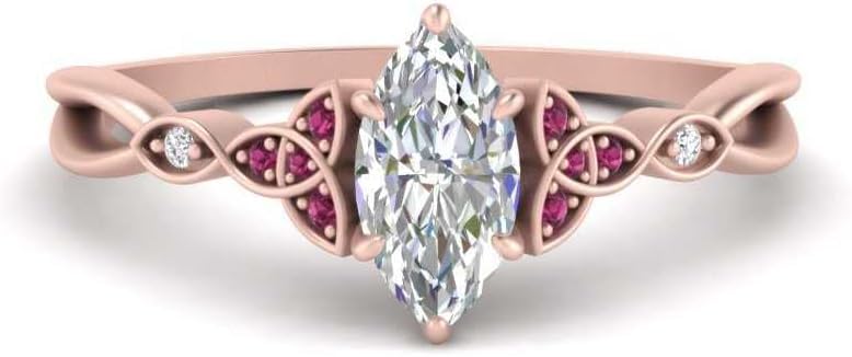 Image of 55Carat Choose Your Gemstone 14k Rose Gold Plated Marquise Shape Petite Engagement Ring Everyday Wedding Jewelry Handmade Gifts for Wife Celtic Knot Split Diamond CZ Birthstone Ring : US Size 4 to 12