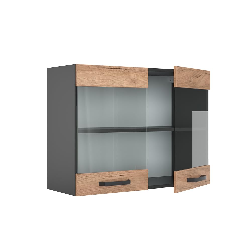 Vicco Küchenglasschrank R-Line, Goldkraft Eiche, 80 cm, zur freien Kombination innerhalb modularer Küchensysteme