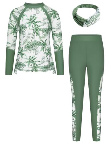 Image of GRACE KARIN Girls Long Sleeve Swimsuit Two Piece Rashguard Floral Swimwear 6-14Y
