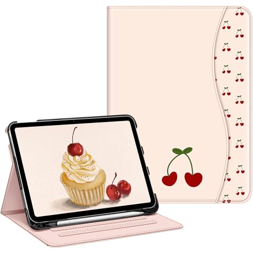 FINTIE Case for iPad (A16) 11th Generation 11 Inch (2025), iPad 10th Generation 10.9 Inch (2022), Multi-Angle Viewing Stand Cover w/Pencil Holder & Pocket, Auto Sleep/Wake, Coquette Cherries