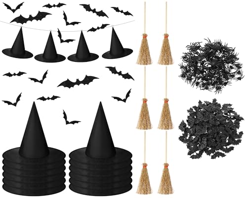 Seenelling 390 Pcs Halloween Hanging Witch Hats and Brooms Decorations